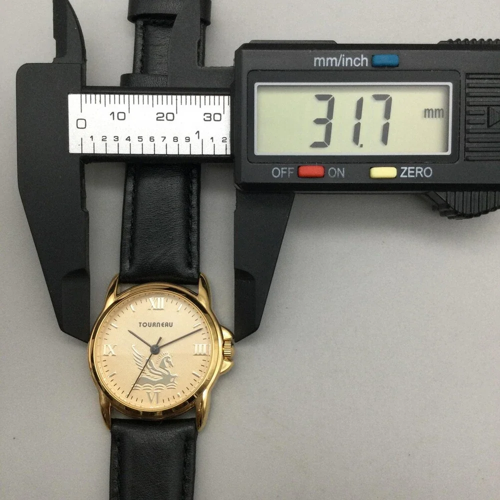 Tourneau Womens Pegasus Watch 32mm Gold Tone Leather Limited New Battery